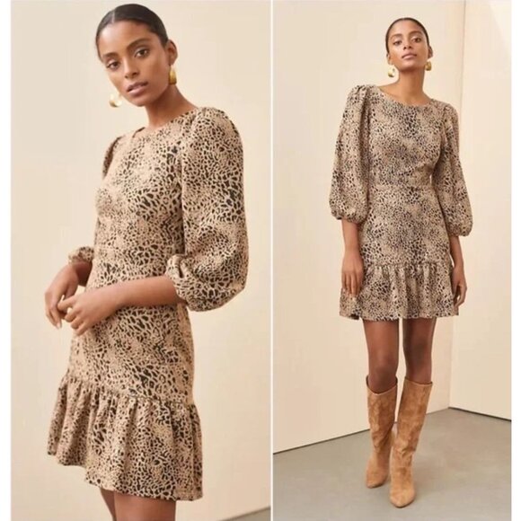 Anthropologie Maeve Mini Dress Women 12 Leopard Print Back Bow Cut Out Western - Picture 1 of 12